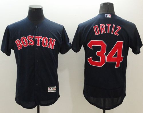 Red Sox #34 David Ortiz Navy Blue Flexbase Authentic Collection Stitched MLB Jersey - Click Image to Close